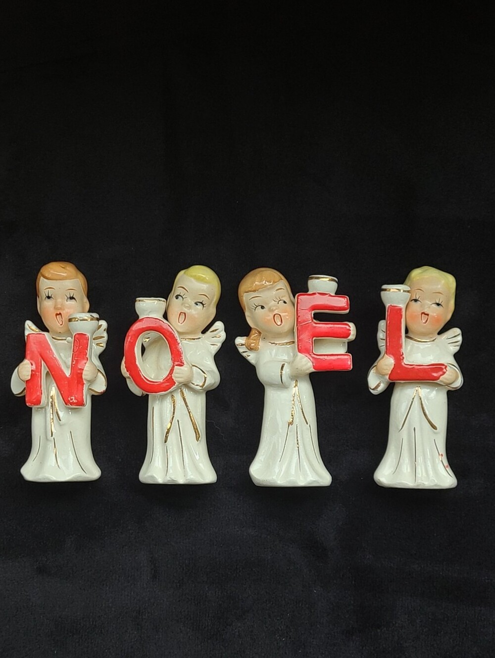 Vintage 50s Christmas Noel Angel Candle Holders